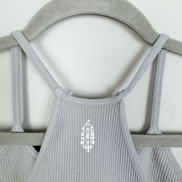 FREE PEOPLE | FP MOVEMENT Happiness Runs Gray Ribbed Crop Tank Women’s Size M/L - Picture 9 of 10